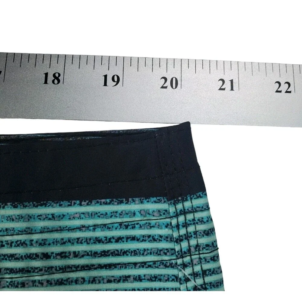 Amplify Board Shorts Mens XL Black Teal Striped Lightweight Stretch Casual New
